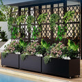 IDEAHOUSE Steel Raised Garden Bed w/Trellis &amp Privacy Screen - 71x35x16 in Planter Box w/Lockable Casters Drainage Holes for Vines Vegetables on Patio Deck Yard Black