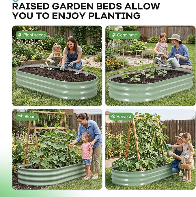 Galvanized Raised Garden Bed Outdoor 6x3x1ft Oval Metal Raised Beds for Gardening Rust-Resistant Garden Planter Box for Planting Vegetables Flowers Fruits in Backyard Lawn(Avocado Green)