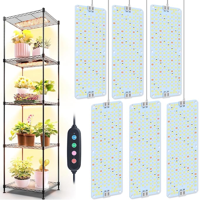6Panel Grow Lights for Indoor Plants Seed Starting Veg Pot Plants Bonsai with Timer 4/8/12/16/20H Ultra-Thin Under Cabinet &amp Shelf Full Spectrum LED Plant Growing Lamps Multi-Panels Free Con
