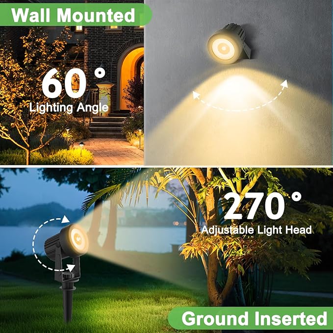 Solar Spotlights Outdoor Waterproof Warm White Landscape Spotlights Decorative Solar Spot Lighting for Garden Yard Pathway Lawn Poolside Party 4-in-1 Mounted (Warm White 2 Pack)