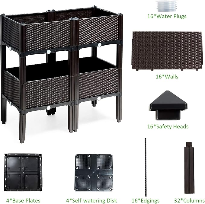 HAPPYGRILL Raised Garden Beds Set of 4 Elevated Planter Boxes with Drain Holes &amp Removable Legs Outdoor Raised Flower Bed for Patio Yard Balcony