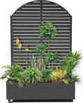 15.7×70.9×47.2 Metal Raised Garden Bed with Trellis and Wheels - Tall Trellis Planter Box for Climbing Plants Vegetables &amp Vines - Outdoor Privacy Planters for Patio (Black-Louvered)