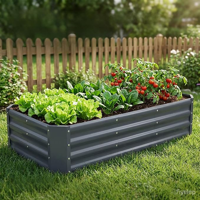 INNO STAGE 4×2×1ft Galvanized Raised Garden Bed Kit Galvanized Planter Raised Garden Boxes Outdoor Large Metal Raised Garden Beds for Vegetables Flowers Herbs and Succulents Grey