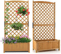 Wooden Planter Box with Trellis 71” Freestanding Garden Planter w/Lattice Panel &amp Drainage Holes Indoor &amp Outdoor Raised Garden Bed with Trellis for Vine Climbing Plants (2)