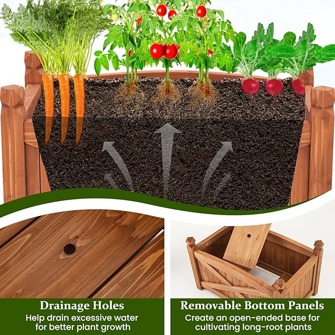 HAPPYGRILL Wooden Raised Garden Bed Solid Wood Gardening Plant Container w/Drainage Holes for Flower Vegetable Fruit Outdoor Elevated Planter Box for Patio Garden Yard Balcony (25”x 16”x 15”)