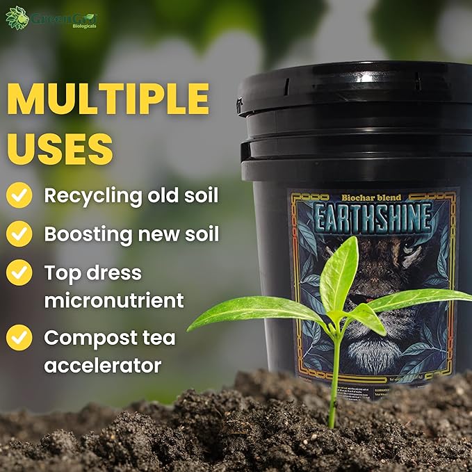 GreenGro Earthshine - Biochar &amp Humic Acid Blend/Activated Charcoal/Sequesters Carbon/Organic Soil Booster Top Soil Plant Food/Compost Tea/Derived from Worm Castings / 30 lb.