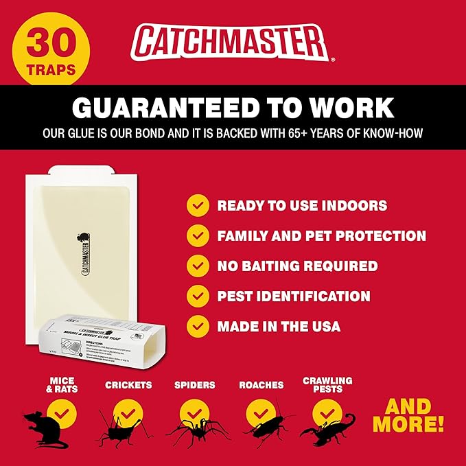 Catchmaster Mouse &amp Insect Super Glue Traps 30PK Mouse Traps Indoor for Home Extra Strength Sticky Pest Control Adhesive Tray for Catching Bugs Rats &amp Rodents Bulk Glue Boards