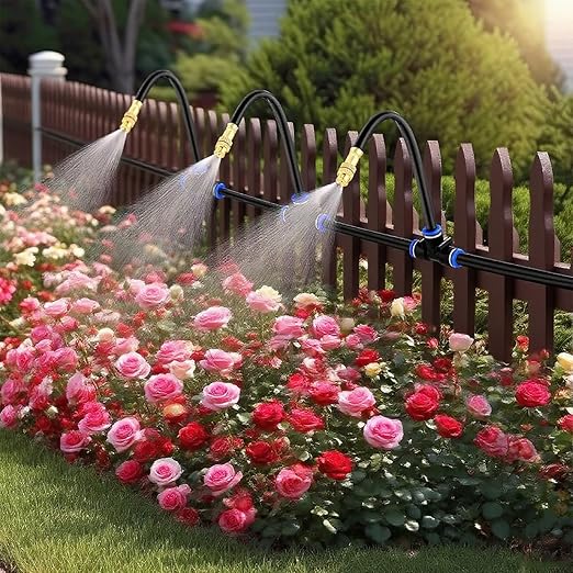 Drip Irrigation System for Garden 50 ft Garden Watering System Drip Irrigation Kit with 18pcs 360° Bending Mister Nozzles for Lawn Yard Flower Green Houses Plants