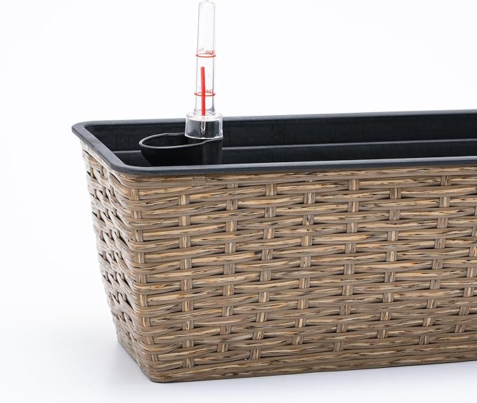 2 Pack Smart Self Watering Rectangle Planter for Indoor and Outdoor Hand Woven Wicker Brown