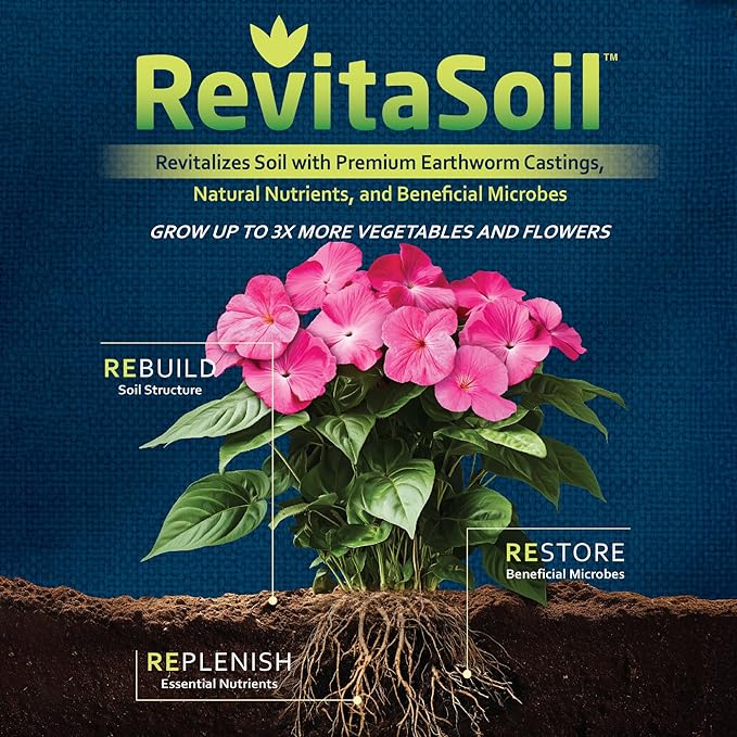 Earth Science RevitaSoil 4 lb - Organic Soil Revitalizer - Earthworm Castings (Worm Castings) Plus Natural Nutrients &amp Biology - Grow 3X More Amendment for Gardens Potted Plants Raised Garden