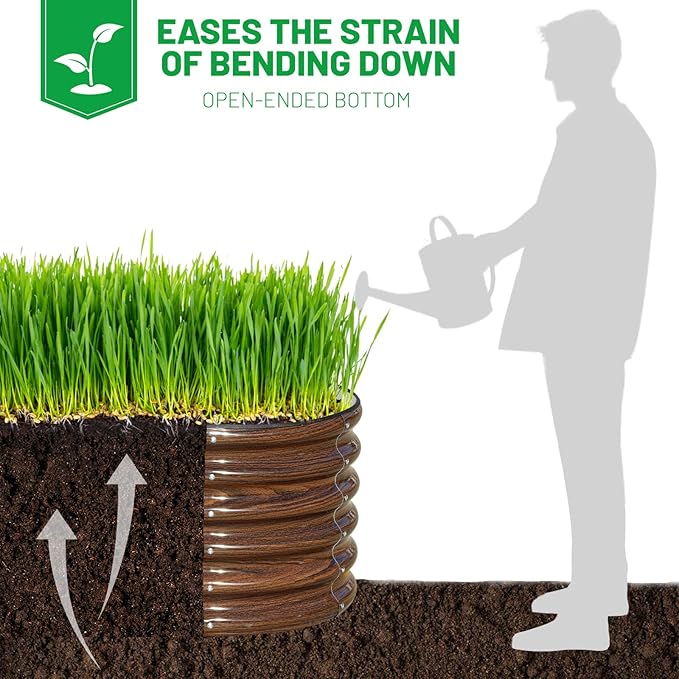 SnugNiture 3 Pcs 4x2x1.5ft Raised Garden Bed Outdoor 17 Tall Galvanized Metal Planter Box Oval Raised Garden Bed Kit for Planting Vegetables Plants Fruits Brown