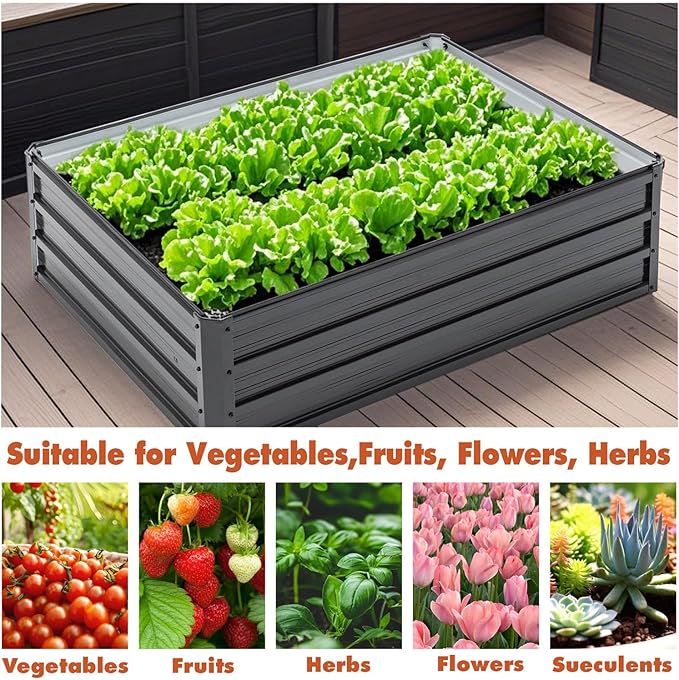Anwick 4x3x1 FT Galvanized Raised Garden Bed Kits - Garden Planters for Outside Rectangular Metal Planters Box Deep Root Planters for Outdoor Plants Vegetables Flowers (4x3x1FT)
