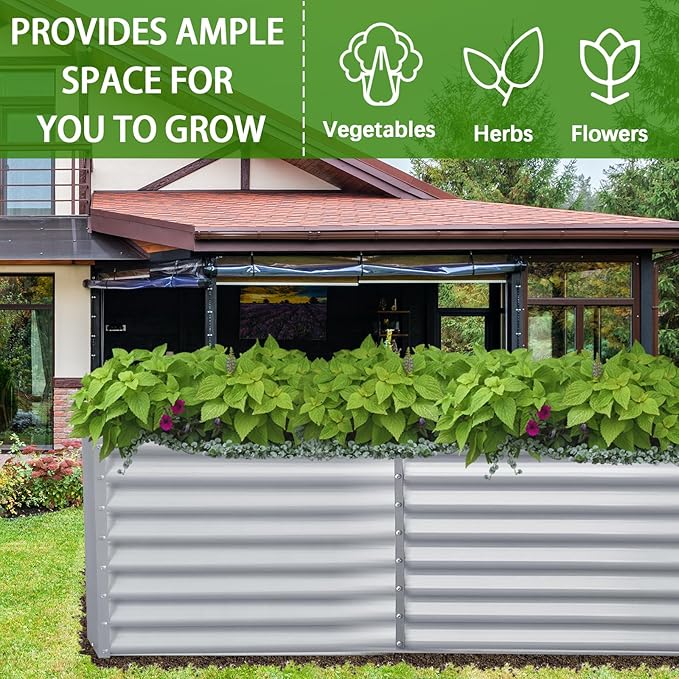 2 Pack 8x4x2ft Galvanized Raised Garden Bed Planter Raised Garden Boxes Outdoor Large Metal Raised Beds for Gardening Garden Bed for Vegetables Flowers Herb Silver
