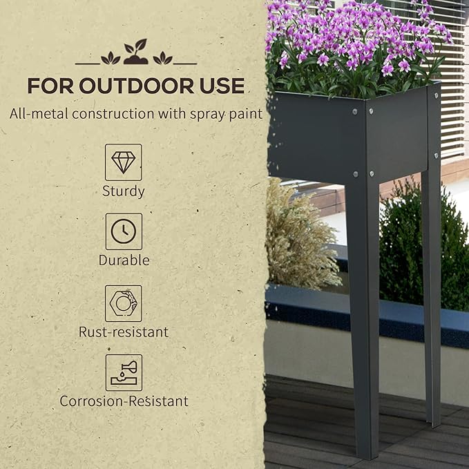 Metal Raised Garden Bed Elevated Planter Box with Legs and Drain Holes 39 x 12 x 31 Dark Gray for Vegetables Herbs and Flowers