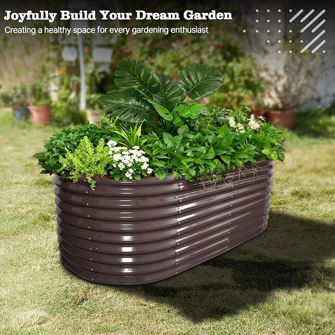 A ANLEOLIFE 30 Extra Tall Galvanized Raised Garden Beds Outdoor 6x3x2.5ft Oval Metal Planter Boxes for Planting Vegetables Flowers Fruits Eco-Safe &amp Easy Setup CaféBronze