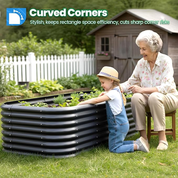 Quictent Galvanized Raised Garden Bed Kit 6x3x2 ft Oval Metal Planter Box Tall for Vegetables Outdoor Backyard Strengthened by Crossbar Dark Gray