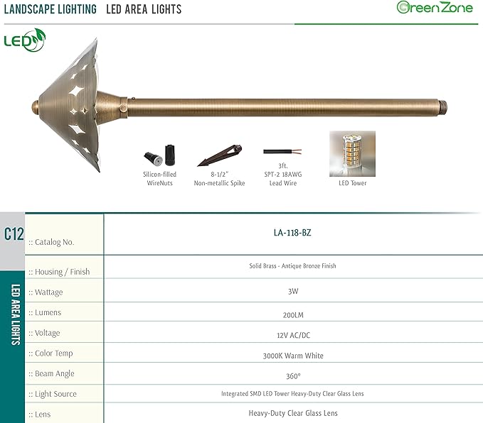 Westgate Lighting LED Area Light- Built-in Integrated LED Outdoor Light - 6 Height of Stem-Solid Brass Antique Bronze Finish Landscape Light- 12V of AC/DC Current (1)