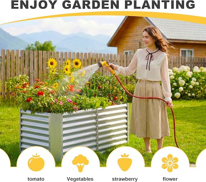 AHEONLAR 3 Pack 4×2×2ft Galvanized Raised Garden Beds Rectangle Durable Planter Boxes Outdoor for Vegetables Fruits Flowers and Plants Quick Assembly Silver