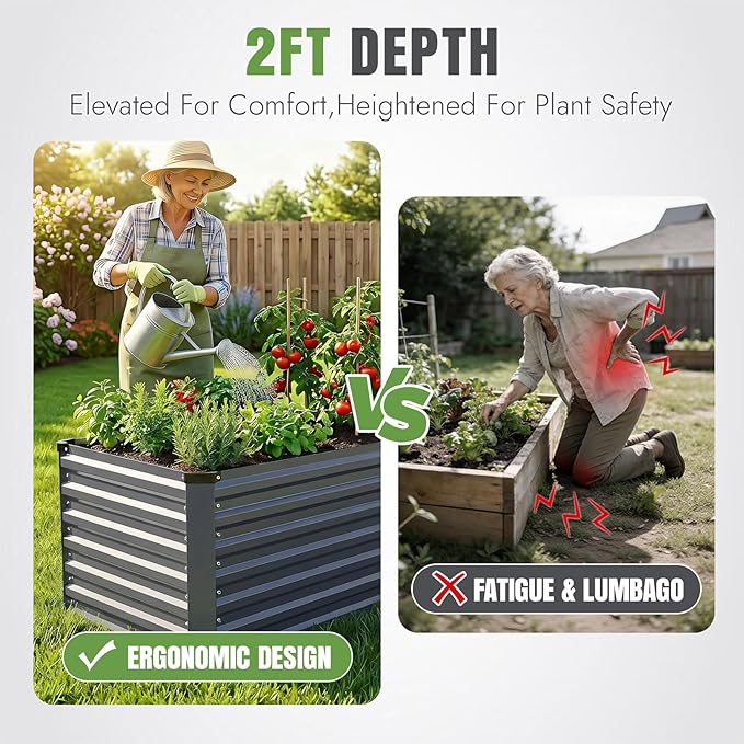 INNO STAGE 8x3x2ft Galvanized Raised Garden Bed Raised Garden Bed Kit-Metal Planter Box Outdoor Planting for Vegetables Fruits Herbs Flowers Grey