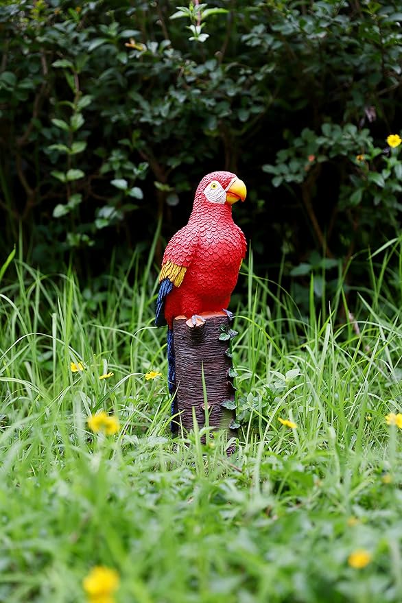 Techko Decorative Red Parrot Outdoor Garden Statue Waterproof Solar LED Spotlight Tropical Tiki Decor