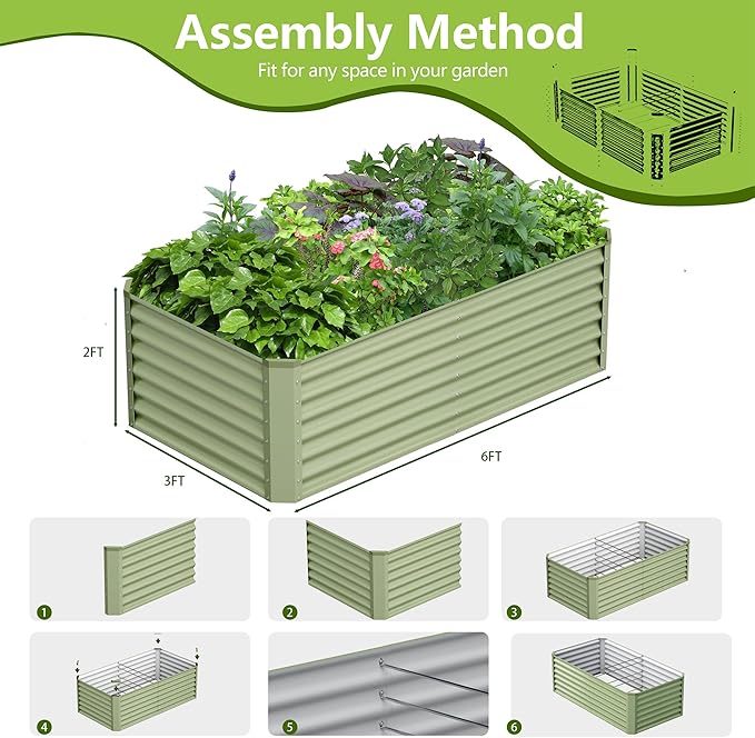 6x3x2FT Galvanized Raised Garden BedGalvanized Planter Boxes Outdoor Large Metal Raised Garden Beds for Vegetables-Green
