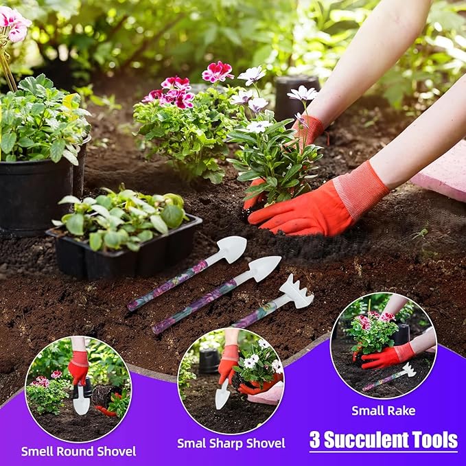 10-Piece Garden Tool Set for Women Heavy Duty Gardening Kit with Floral Handle Purple Storage Case Includes Trowel Shears Rake Sprayer - Ideal Gift for Female Gardeners