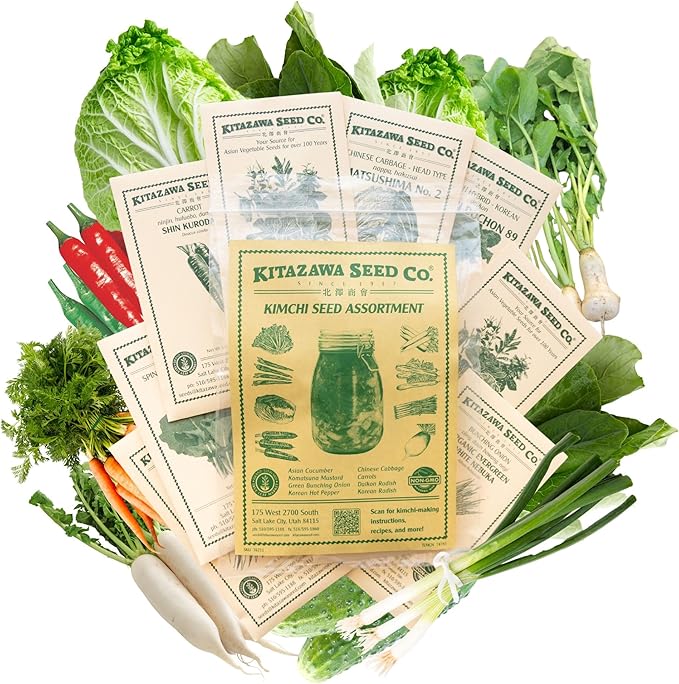 Kimchi Seed Assortment – 8 Pack ~4500 Seeds for Homemade Kimchi – Korean Hot Pepper Daikon Radish Napa Cabbage Komatsuna Carrot Cucumber Bunching Onion – Spring/Fall Growing