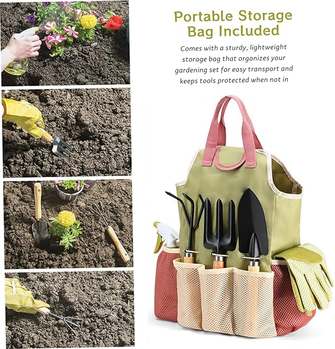 Garden Tool Sets Gardening Tool Kit - 9-Piece Heavy Duty Garden Sets with Ergonomic Non-Slip Grips Rust-Resistant Shovel Trowel Rake Pruner