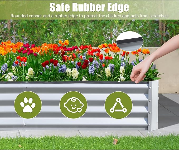 Land Guard Galvanized Raised Garden Bed Kit Outdoor Metal Raised Garden Beds Galvanized Planter Raised Garden Boxes for Vegetables Silver 94.49 x 47.25 x 11.81in