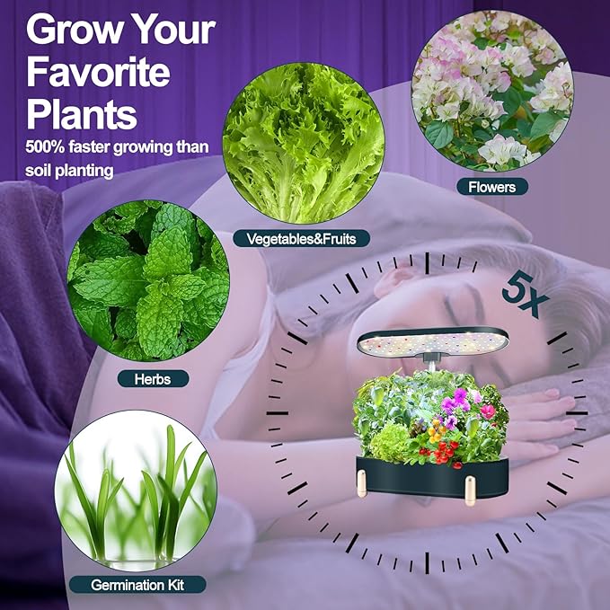 Indoor Garden Hydroponics Growing System12 Pods Plant Germination Kit Aeroponic Herb Vegetable Growth Lamp Countertop with LED Grow Light Hydrophonic Planter Grower Automatic Water Circulation (Black)