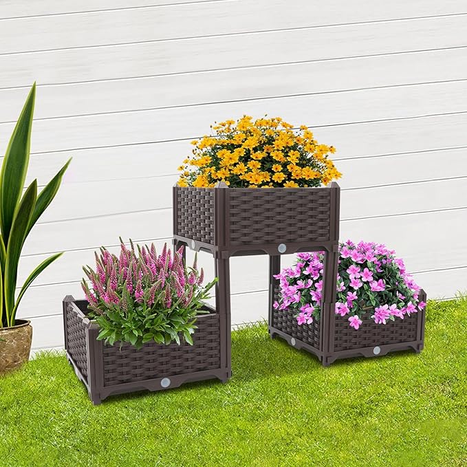 Raised Garden Bed Multifunctional Elevated Planter Garden Box with Drainage Holes 3 Boxes 6 Deep Planter Raised Bed for Indoors Patio Garden