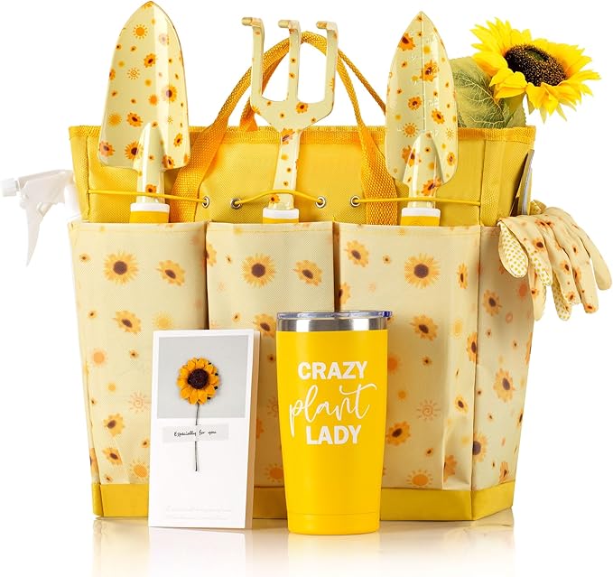Sunflower Gardening Gifts for Women Garden Tool Set Heavy Duty Gardening Hand Tools with Garden Tool BagYellow