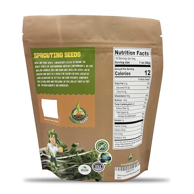 Todd’s Seeds - Calabrese Broccoli Sprouting Seeds 1 lb - High in Sulforaphane Non-GMO Heirloom Variety - Bulk Seeds for Nutrient-Rich Sprouts &amp Home Gardening (Chemical Free - Better than Organ