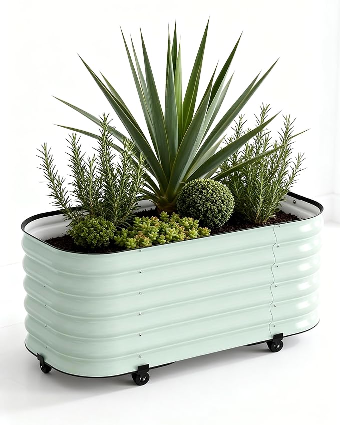 DaisyVibe Mobile Outdoor Planter Box with Wheels 20.9 Inch Tall Heavy-Duty 1000 lbs Capacity Anti-Rust Steel Construction Rolling Garden Bed for Vegetables Herbs Patio Balcony