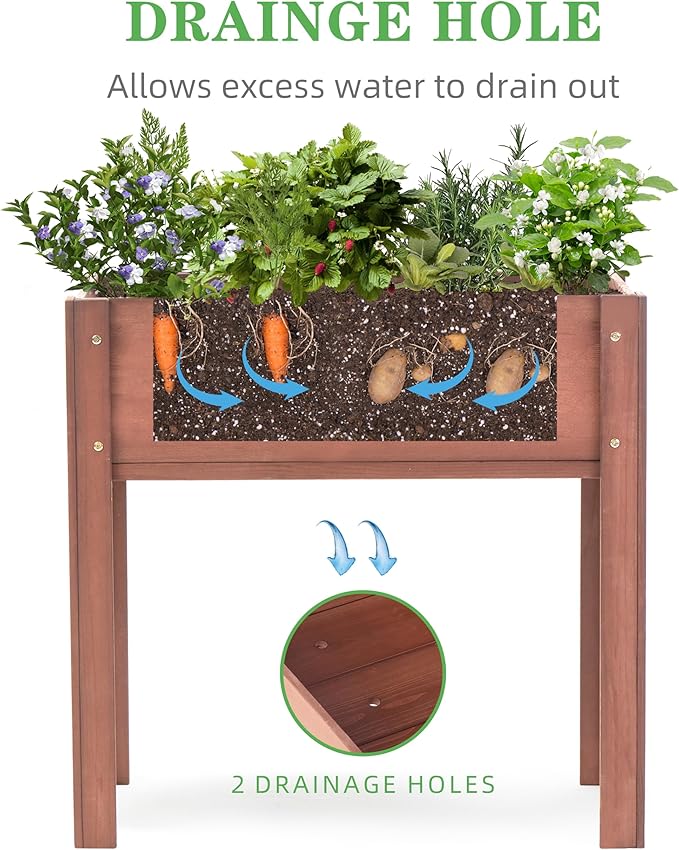 Raised Garden Bed with Legs (31x16x31'') Solid Wood Elevated Planter Box for Outdoor
