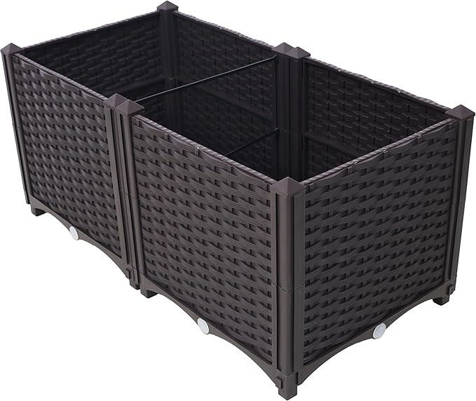 Deep Raised Garden Bed Plastic Planter Boxes for Vegetables Flowers and SucculentsSelf-Watering Planter Box Raised Bed to Grow Flowers &amp Vegetables 31.5 L X 15.7 D X 14.7 H