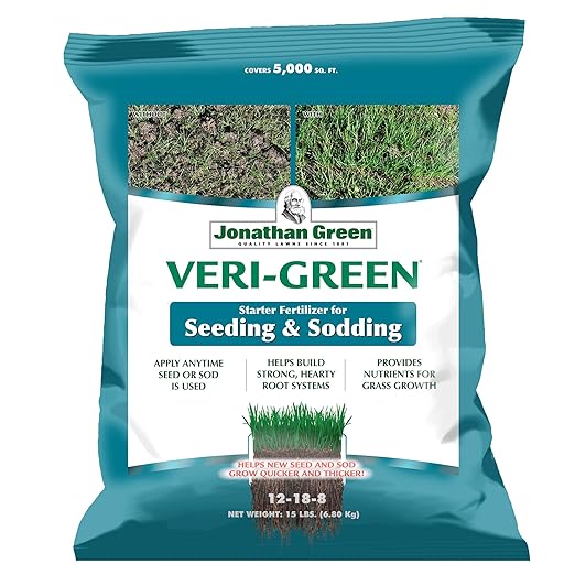Jonathan Green (16007) Veri-Green Starter Fertilizer for Seeding &amp Sodding - 12-18-8 Starter Lawn Fertilizer (5000 Sq. Ft.)