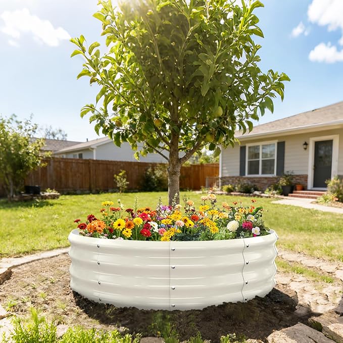 4FT Diameter Galvanized Garden Raised Bed/Plant Box/Fire Pit Ring - 0.8mm Thick12 Inch TallPerfect for Planting a Variety of FlowersHerbsVegetables (Cream White 48 Dia X 12inches)
