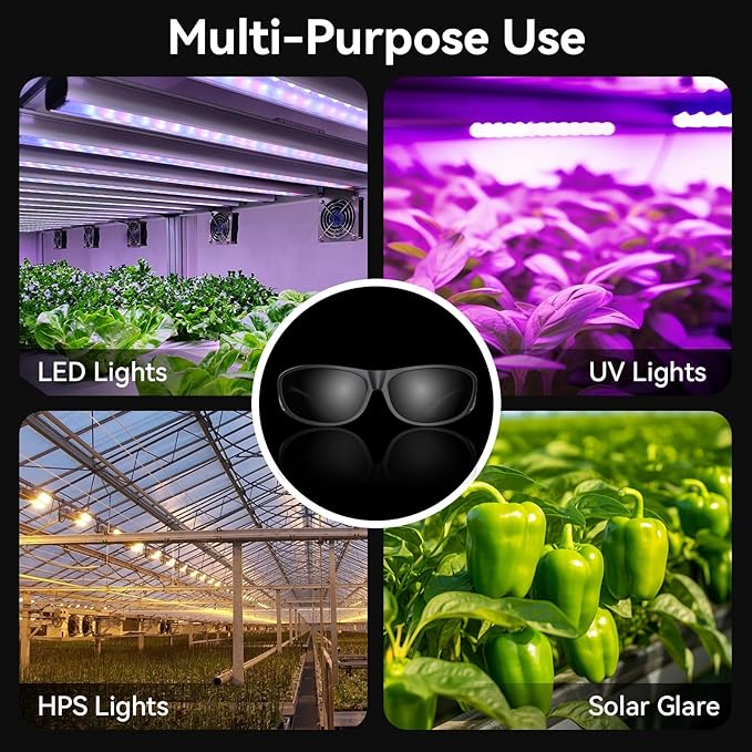 Indoor Hydroponics Grow Room Glasses with UV Protection for HPS MH LED Grow Lights (5 Pack)