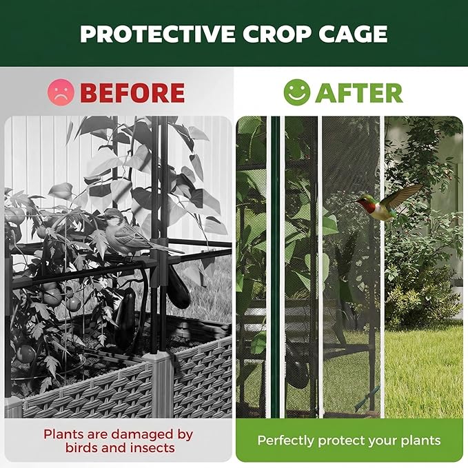 Outsunny Raised Garden Bed with Trellis 46.5 Tomato Cage with Crop Cage Self Watering Planter Box with Drainage Holes and Plugs for Outdoor Patio Climbing Plants Vines Vegetables Flowers White