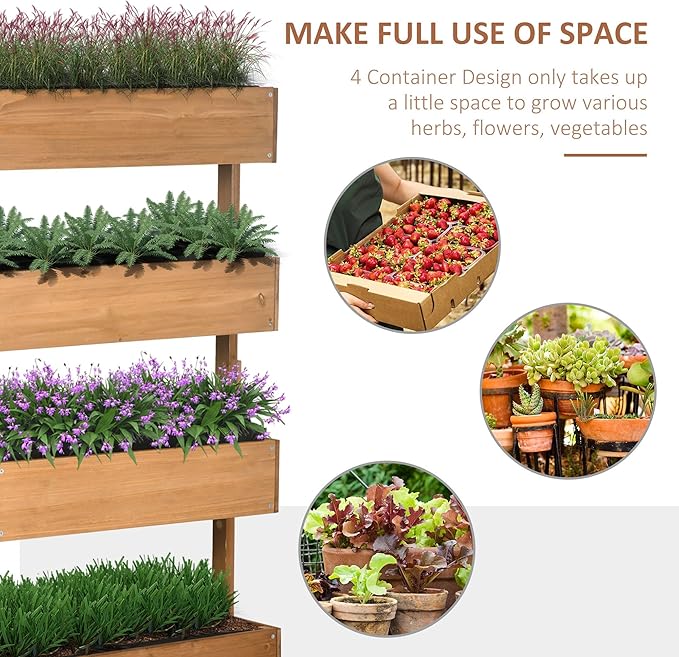 4Tier Vertical Premium Heavy Duty Eco-Friendly Wooden Raised Garden Bed Self-Draining Protective Liner Indoor Outdoor Orange