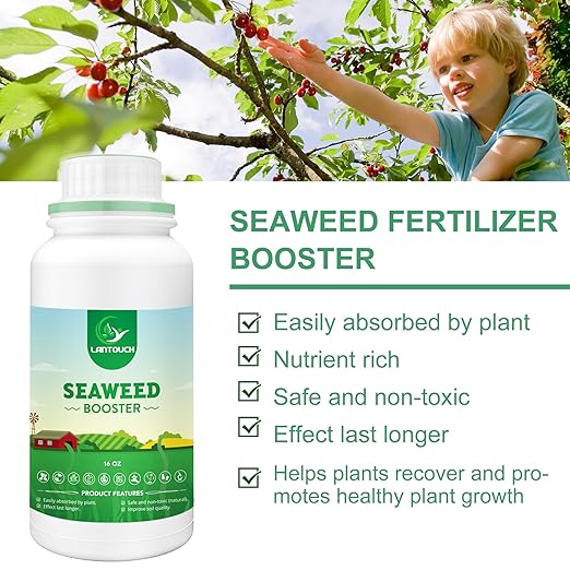 Organic Seaweed Booster Plant Nutrient Concentrate Kelp Lawn and Plant Concentrate Liquid Fertilizer for All Plants Non-Toxic and Safe Help Plants Healthy Growth and Recover from Stress