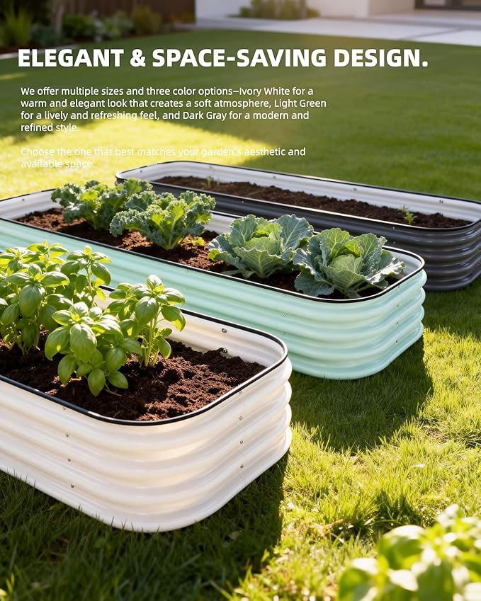 DaisyVibe Raised Garden Bed Kit Planter Raised Garden Boxes Outdoor Oval Large Metal Raised Garden Beds for Vegetables Flowers (Gray 6.5ftx2ftx1ft)