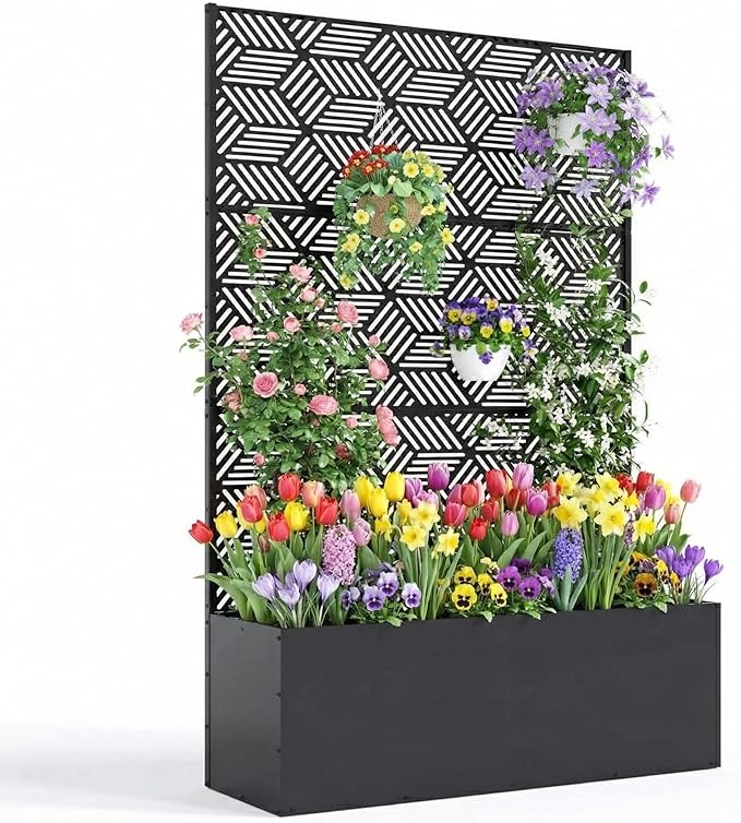 Galvanized Metal Planter Box with Trellis 47X16X71 Raised Garden Bed (with/Without Wheels) Privacy Screen for Climbing Plants Veggies &amp Vines Patio Planter with Drainage Holes 16 Deep