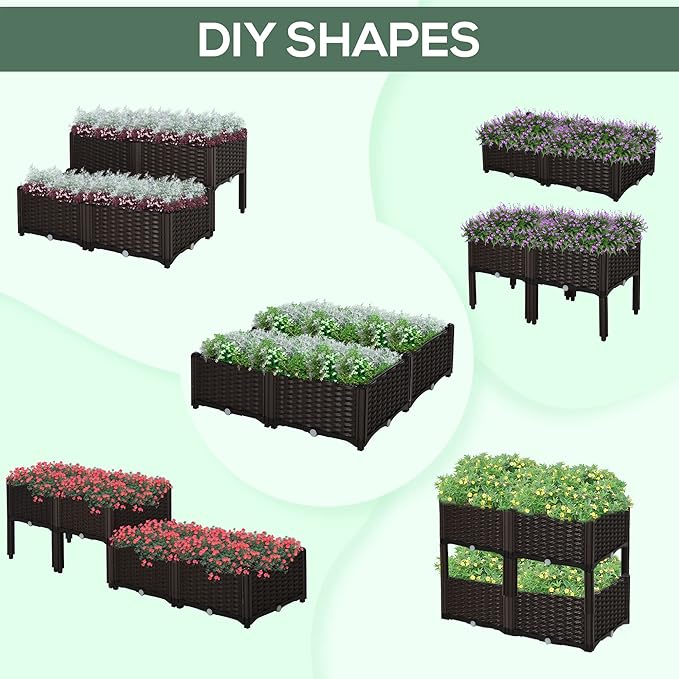 4 Pcs Raised Garden Bed with Legs Self Watering Planter Box Raised Bed to Grow Flowers Herbs Vegetables Brown NU69