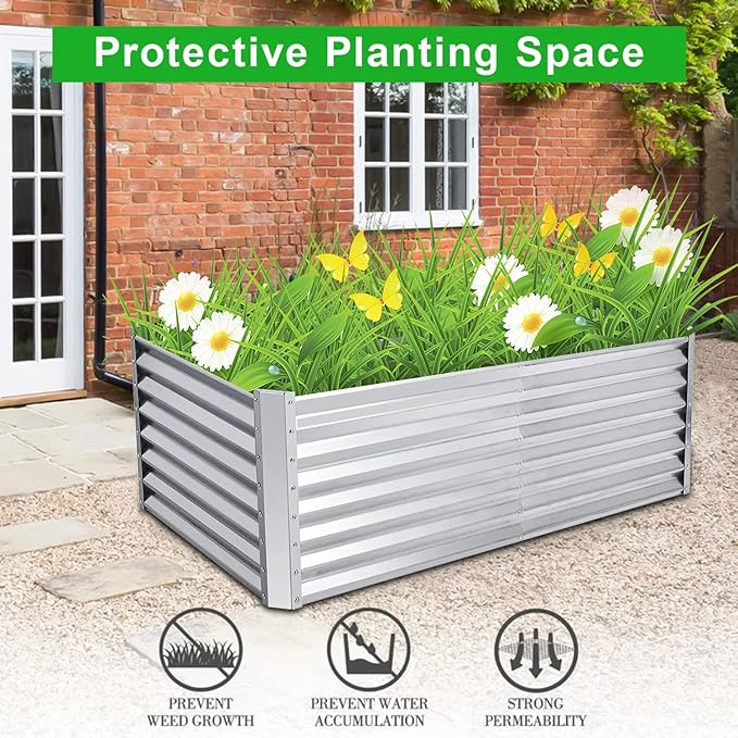 YUEWO Planter Raised Beds Galvanized Steel Planter Box Metal Raised Garden Bed 6X3X1FT for Outdoor Growing Fresh Veggies Flowers Herbs and Succulents (6 x 3 x 2 ft)