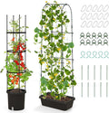 Giantex Set of 2 Raised Garden Bed w/Trellis &amp Plant Cage Planter Box w/ 71” Cucumber Trellis Round Raised Bed w/ 58.5” Tomato Cage PE-Coated Metal Adjustable Height for Climbing Plant