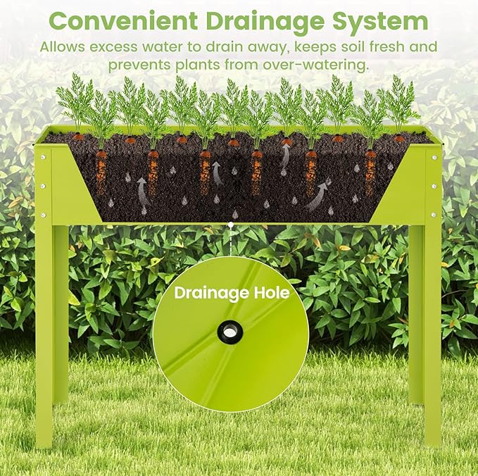 Giantex Raised Garden Bed Metal Planter Box with Legs Drain Hole Outdoor Indoor Elevated Garden Box for Vegetable Flower Herb Fruit Standing Raised Beds for Backyard Porch Balcony Green