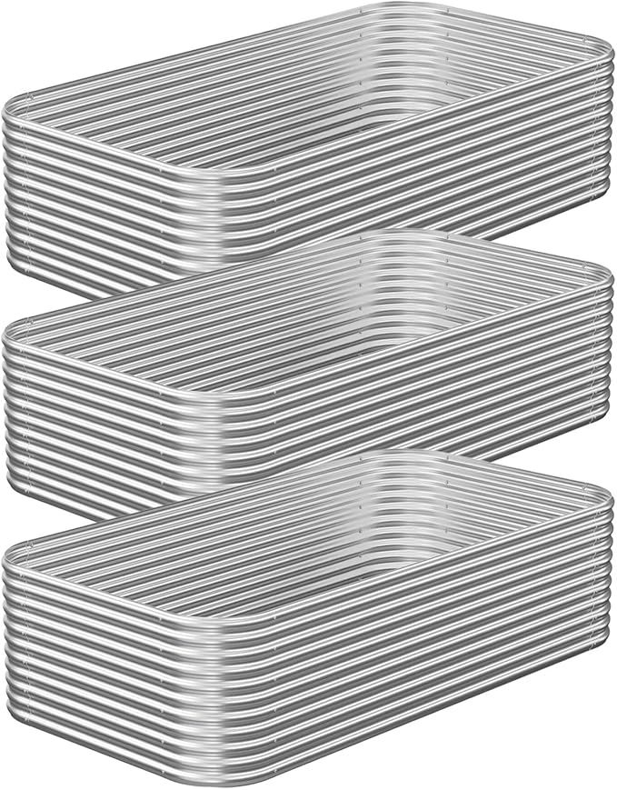 3 Pack Tall 4x2x1.5FT Raised Beds for Gardening Corrugated Galvanized Steel Raised Garden Bed Outdoor Metal Above Ground Garden Bed for Vegetables and Flowers