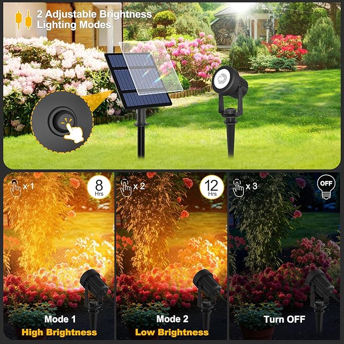 T-SUNUS Solar Landscape Spotlights Warm White 3000K Garden Spot Light IP65 Waterproof 9.8ft Cable 2000mAh Separated Solar Panel Auto On/Off for Garden Driveway Pathway Pool Area
